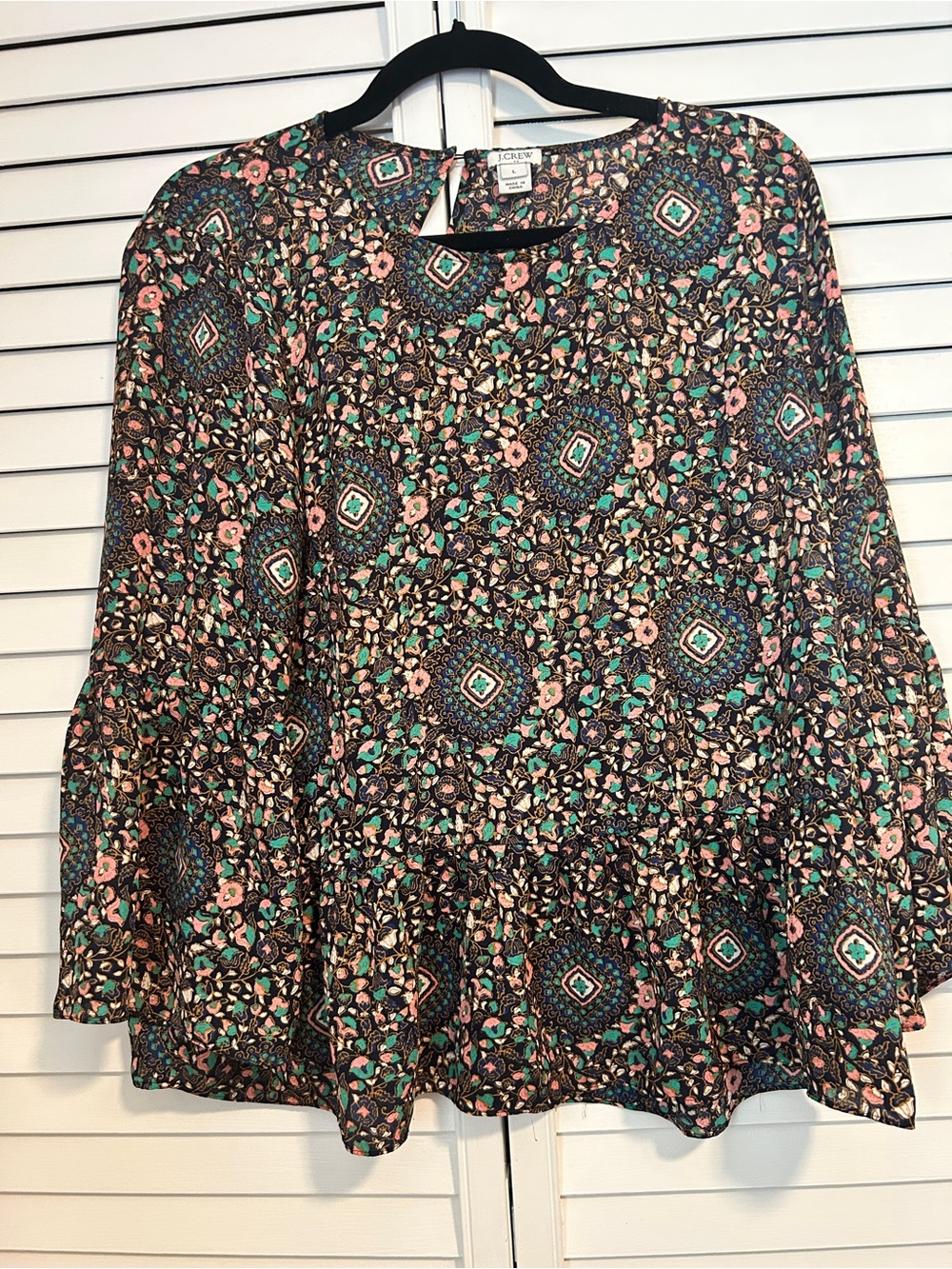 J. Crew - Floral Medallion Peasant Top Black Multicolor - Large